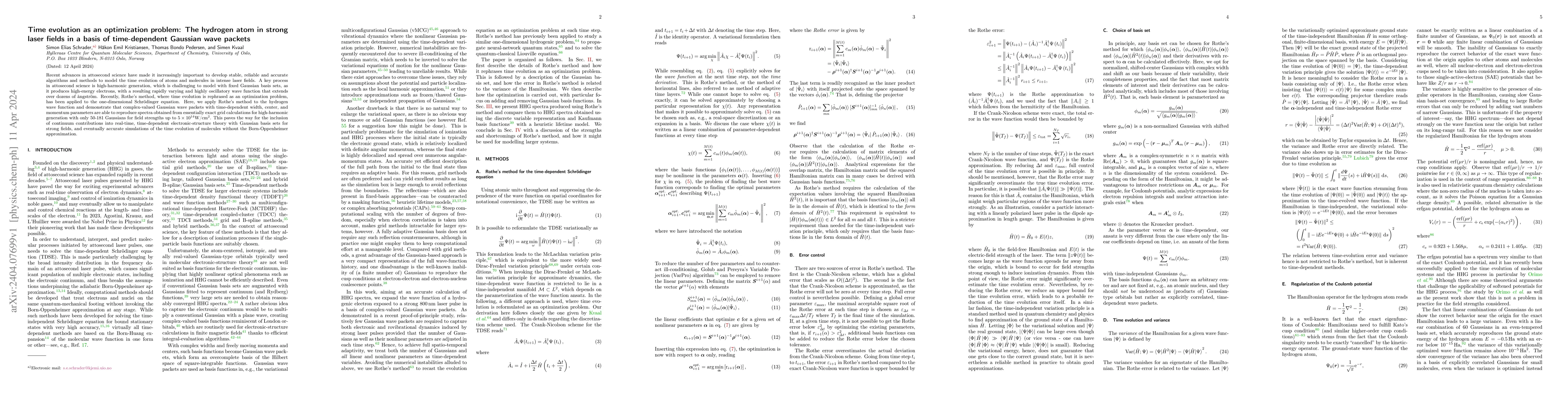 Thumbnail for Time evolution as an optimization problem: The hydrogen atom in strong
  laser fields in a basis of time-dependent Gaussian wave packets