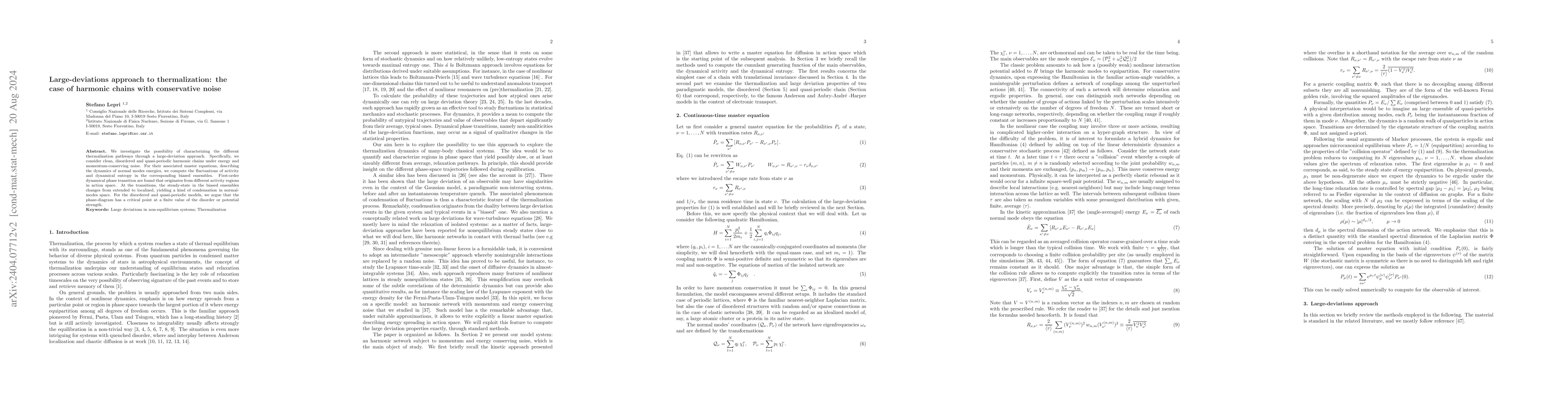 Thumbnail for Large-deviations approach to thermalization: the case of harmonic chains
  with conservative noise