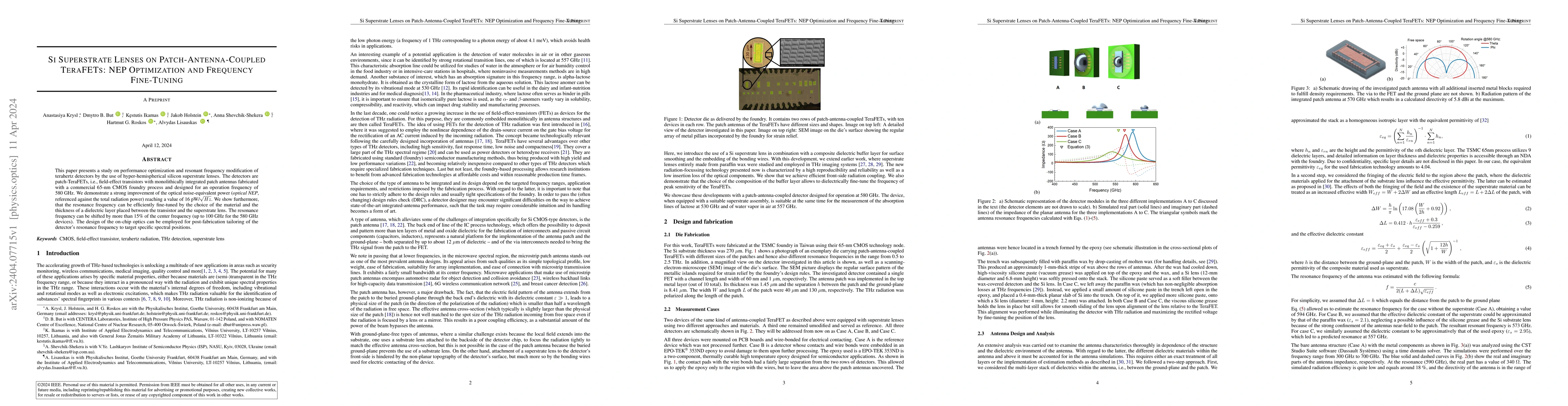 Thumbnail for Si Superstrate Lenses on Patch-Antenna-Coupled TeraFETs: NEP
  Optimization and Frequency Fine-Tuning