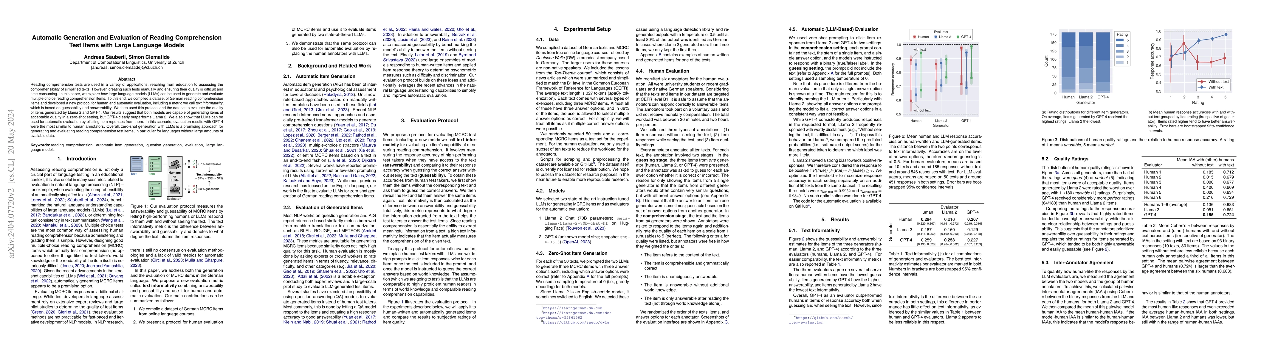 Thumbnail for Automatic Generation and Evaluation of Reading Comprehension Test Items
  with Large Language Models