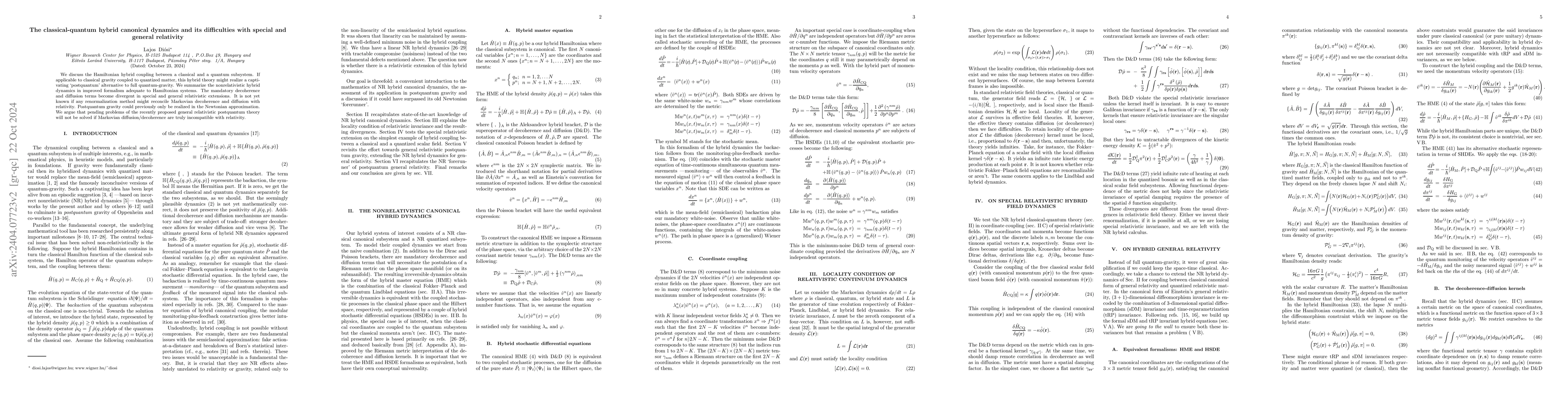 Thumbnail for The classical-quantum hybrid canonical dynamics and its difficulties
  with special and general relativity