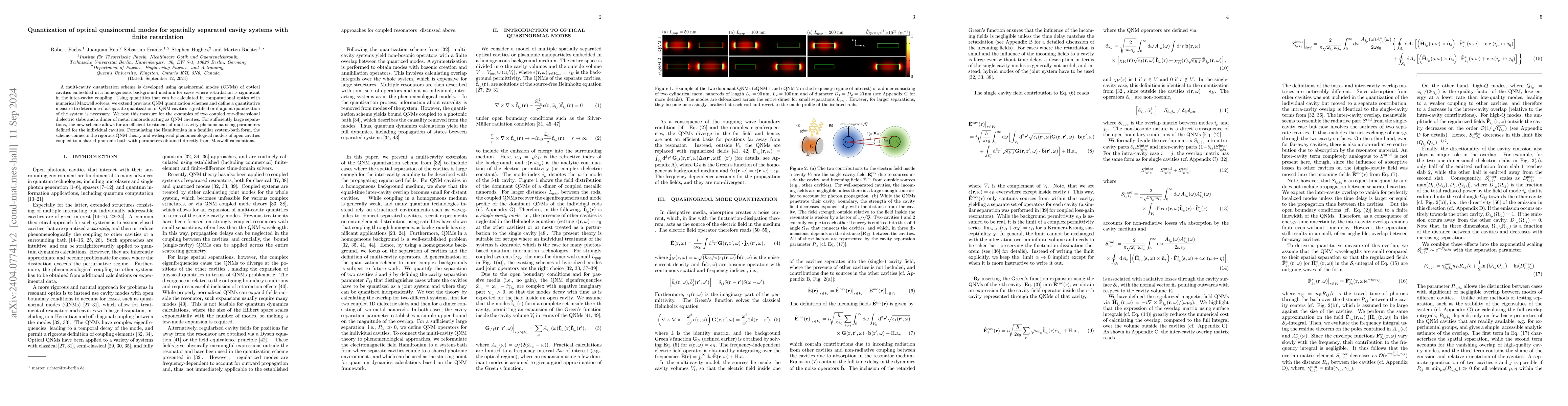 Thumbnail for Quantization of optical quasinormal modes for spatially separated cavity
  systems with finite retardation