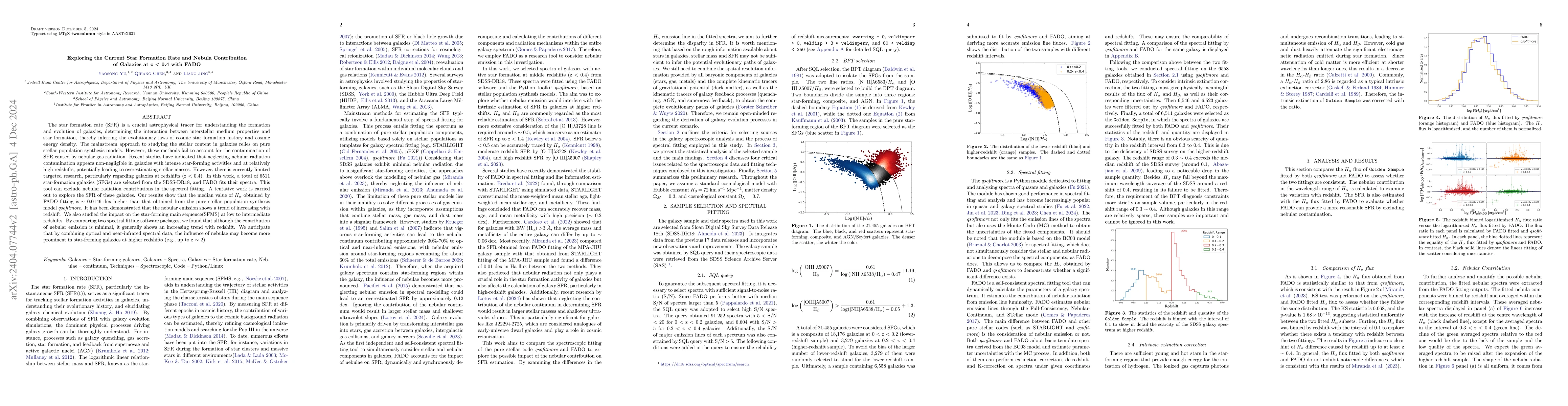 Thumbnail for An Investigation of the Current Star Formation Rate of Star-forming
  Galaxies at z < 0.5 with FADO
