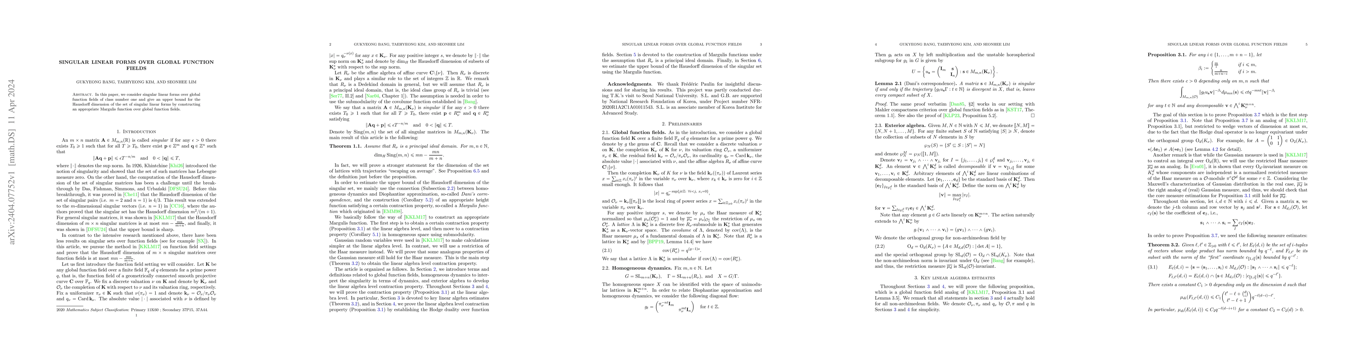 Thumbnail for Singular linear forms over global function fields