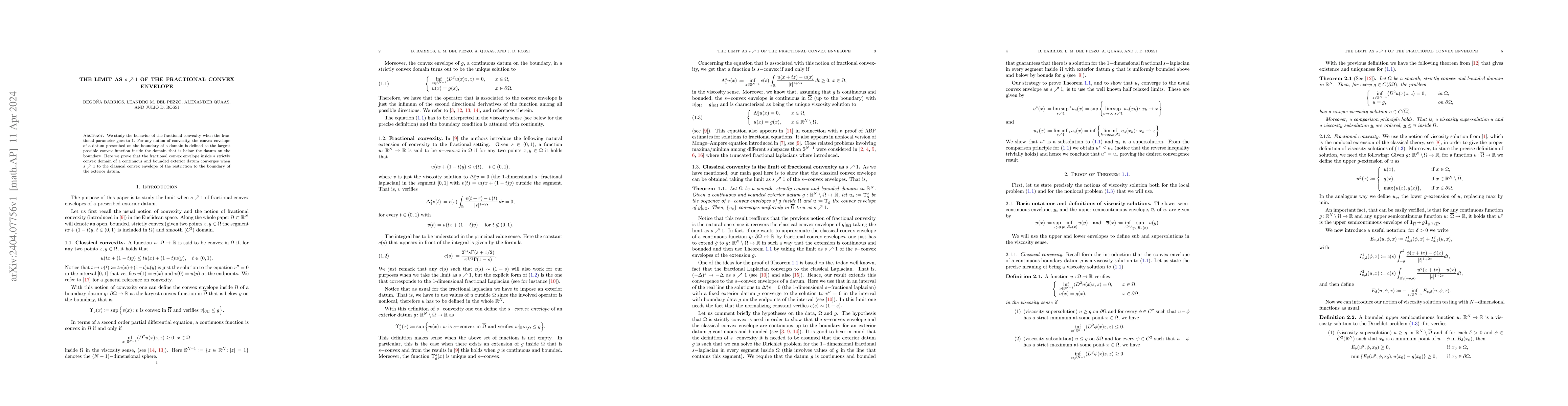 Thumbnail for The limit as $s\nearrow 1$ of the fractional convex envelope