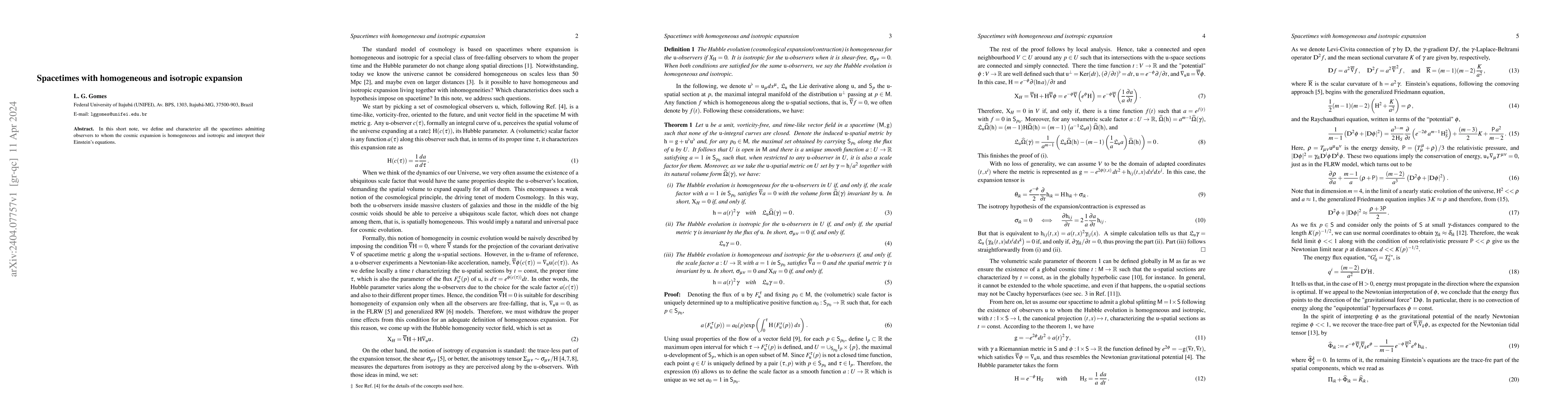 Thumbnail for Spacetimes with homogeneous and isotropic expansion