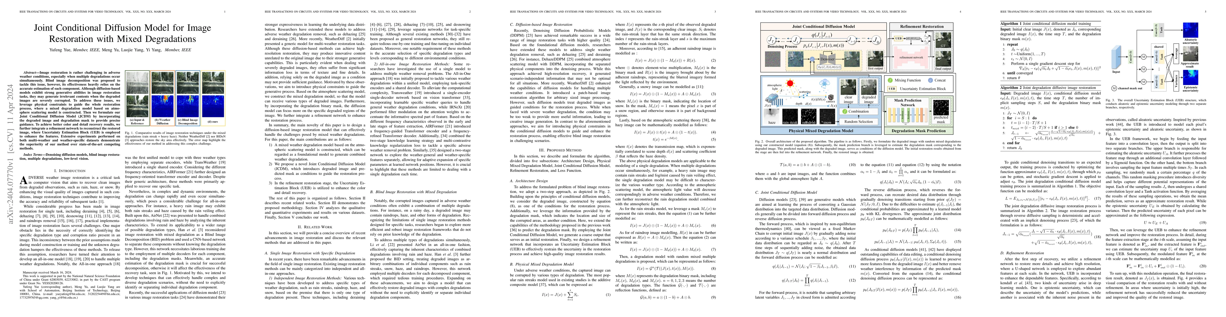 Thumbnail for Joint Conditional Diffusion Model for Image Restoration with Mixed
  Degradations