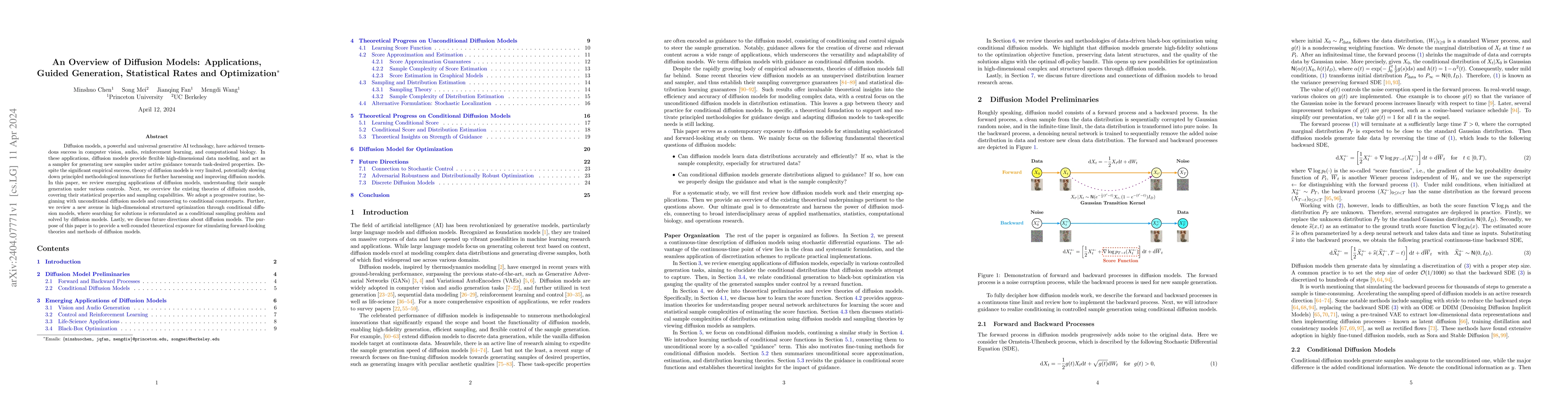 Thumbnail for An Overview of Diffusion Models: Applications, Guided Generation,
  Statistical Rates and Optimization