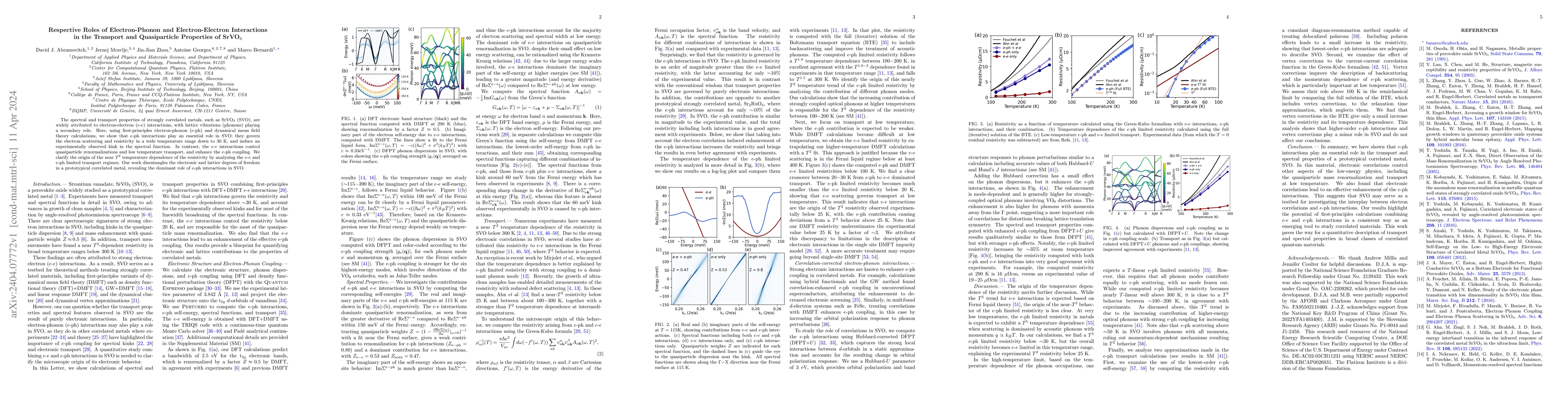 Thumbnail for Respective Roles of Electron-Phonon and Electron-Electron Interactions
  in the Transport and Quasiparticle Properties of SrVO$_3$