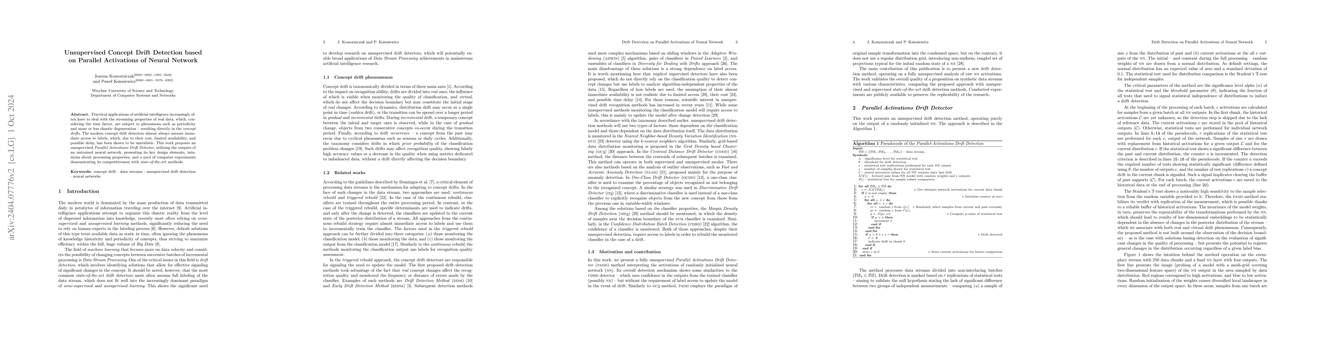 Thumbnail for Unsupervised Concept Drift Detection based on Parallel Activations of
  Neural Network