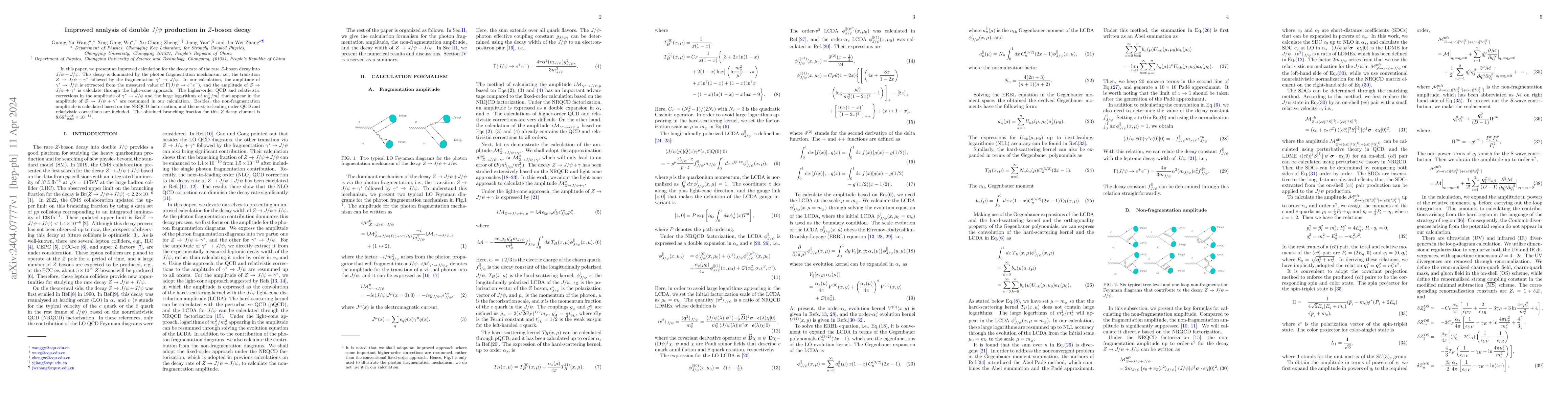 Thumbnail for Improved analysis of double $J/\psi$ production in $Z$-boson decay