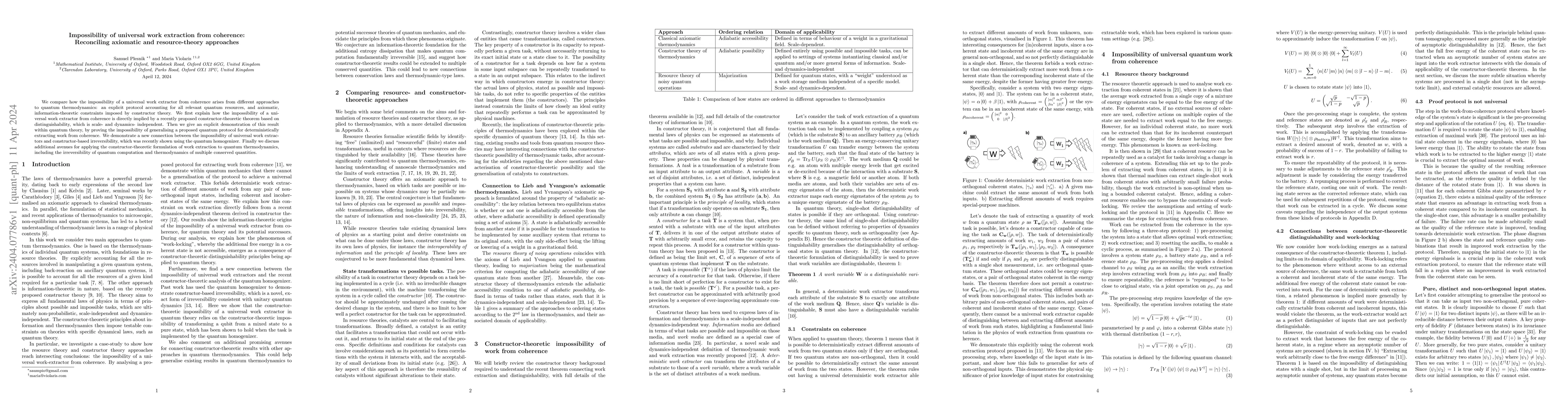 Thumbnail for Impossibility of universal work extraction from coherence: Reconciling
  axiomatic and resource-theory approaches
