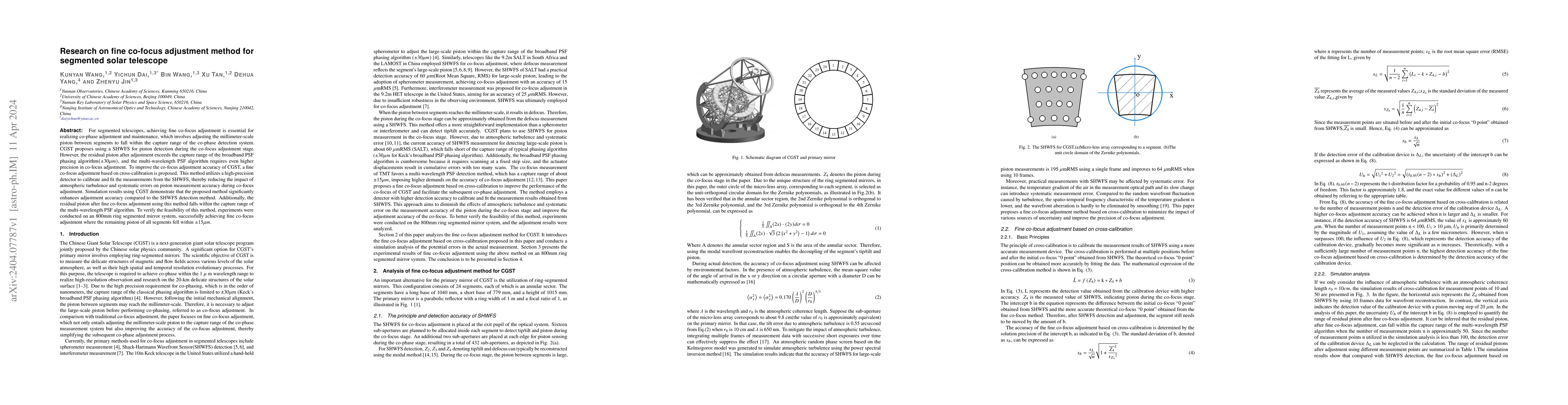 Thumbnail for Research on fine co-focus adjustment method for segmented solar
  telescope