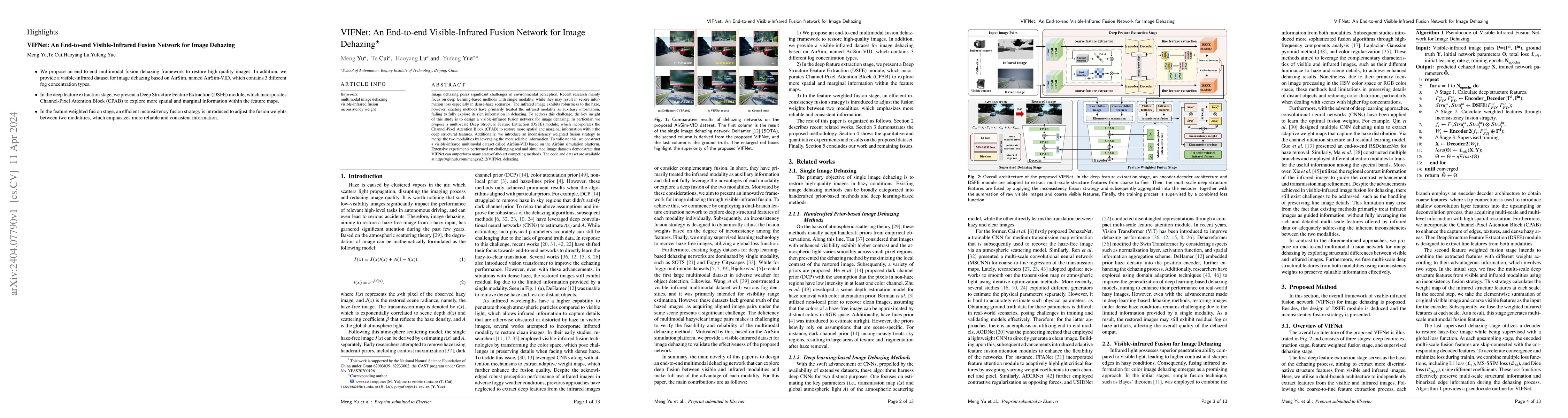 Thumbnail for VIFNet: An End-to-end Visible-Infrared Fusion Network for Image Dehazing