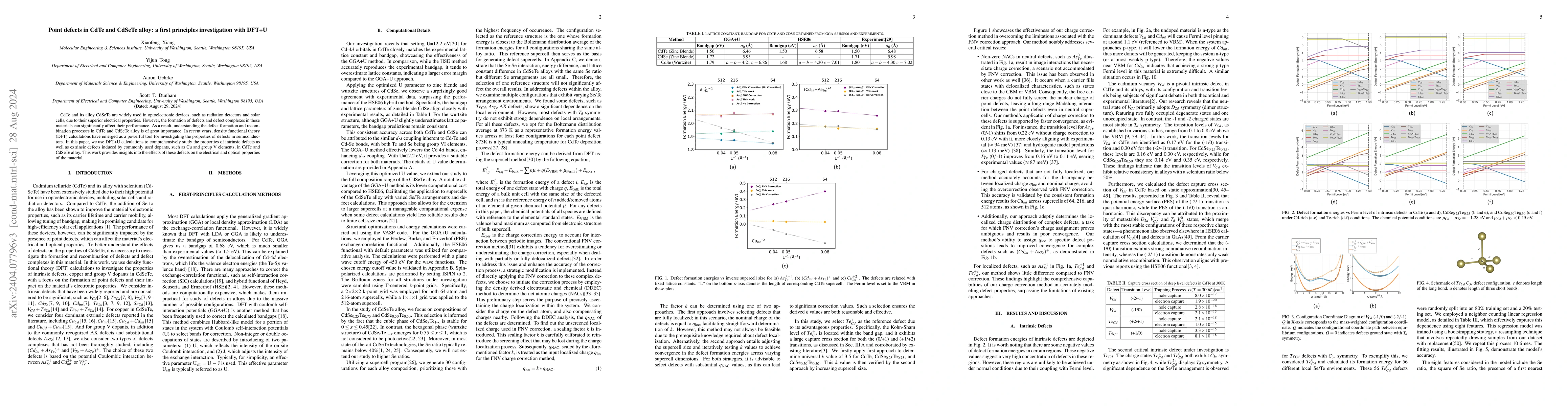 Thumbnail for Point defects in CdTe and CdTeSe alloy: a first principles investigation
  with DFT+U