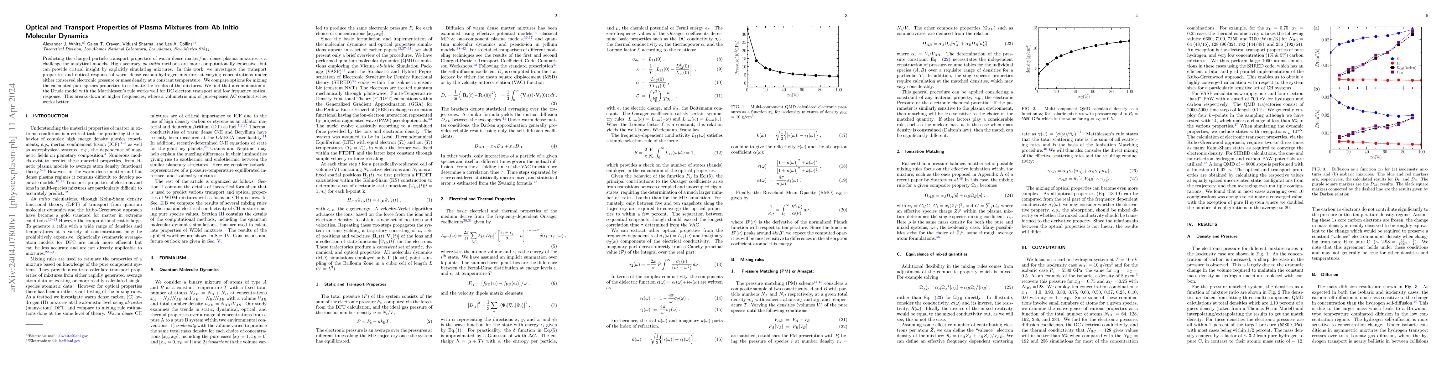 Thumbnail for Optical and Transport Properties of Plasma Mixtures from Ab Initio
  Molecular Dynamics