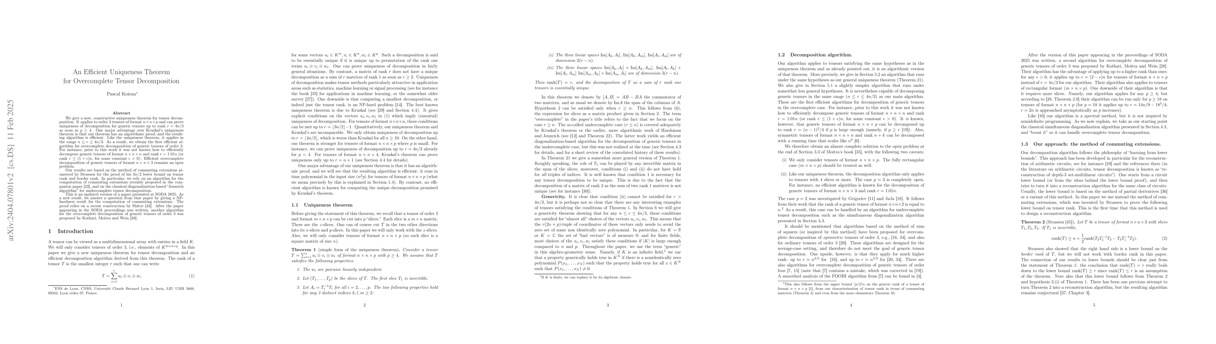Thumbnail for An efficient uniqueness theorem for overcomplete tensor decomposition