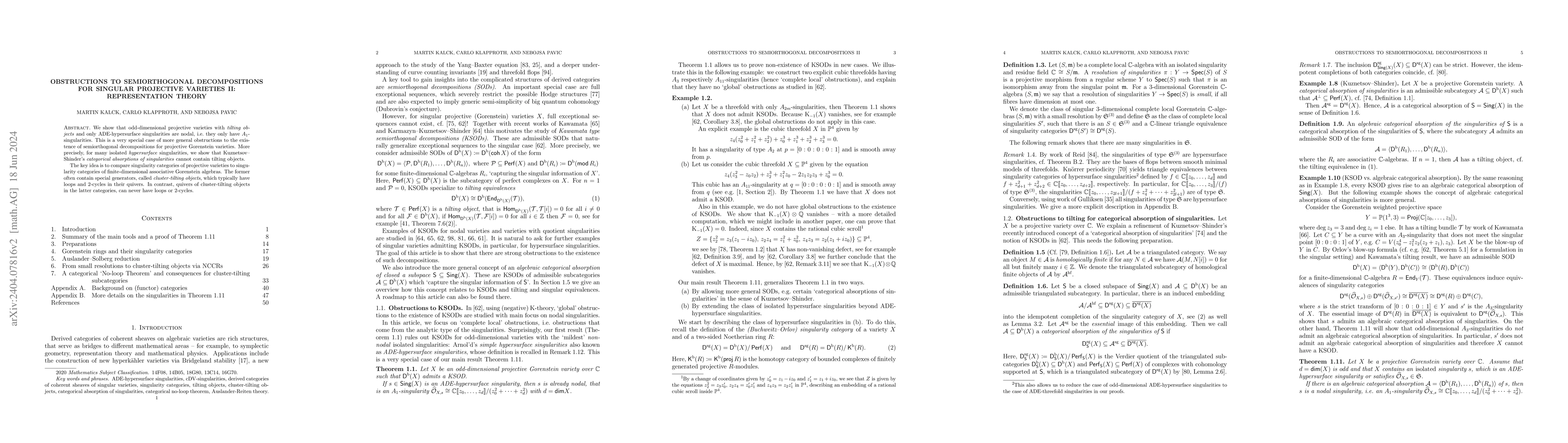 Thumbnail for Obstructions to semiorthogonal decompositions for singular projective
  varieties II: Representation theory
