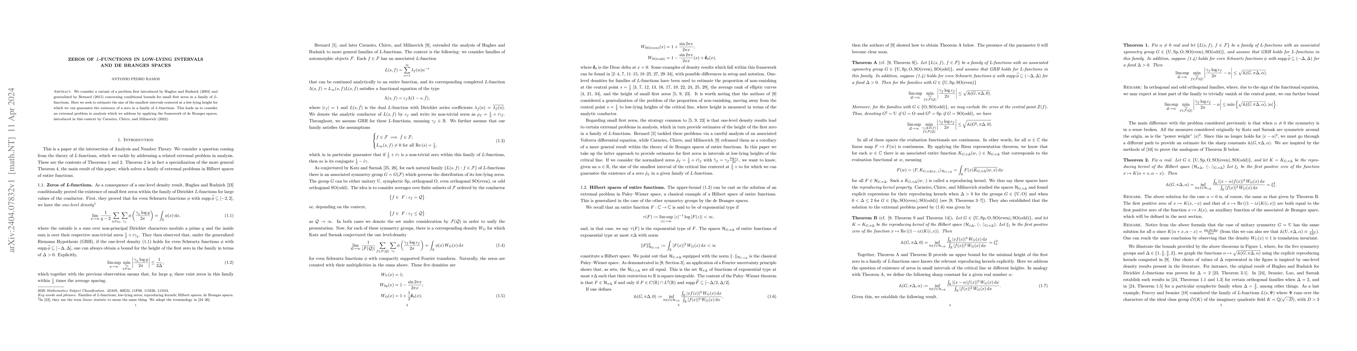 Thumbnail for Zeros of $L$-Functions in Low-Lying Intervals and de Branges spaces
