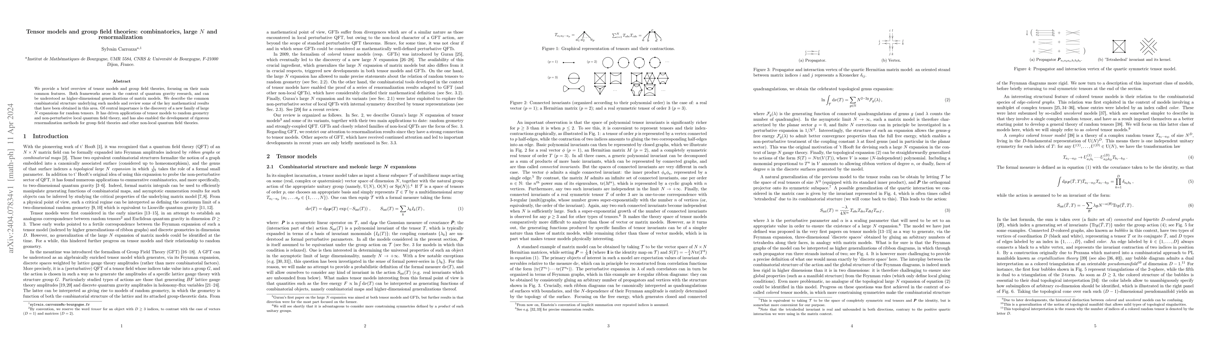 Thumbnail for Tensor models and group field theories: combinatorics, large $N$ and
  renormalization