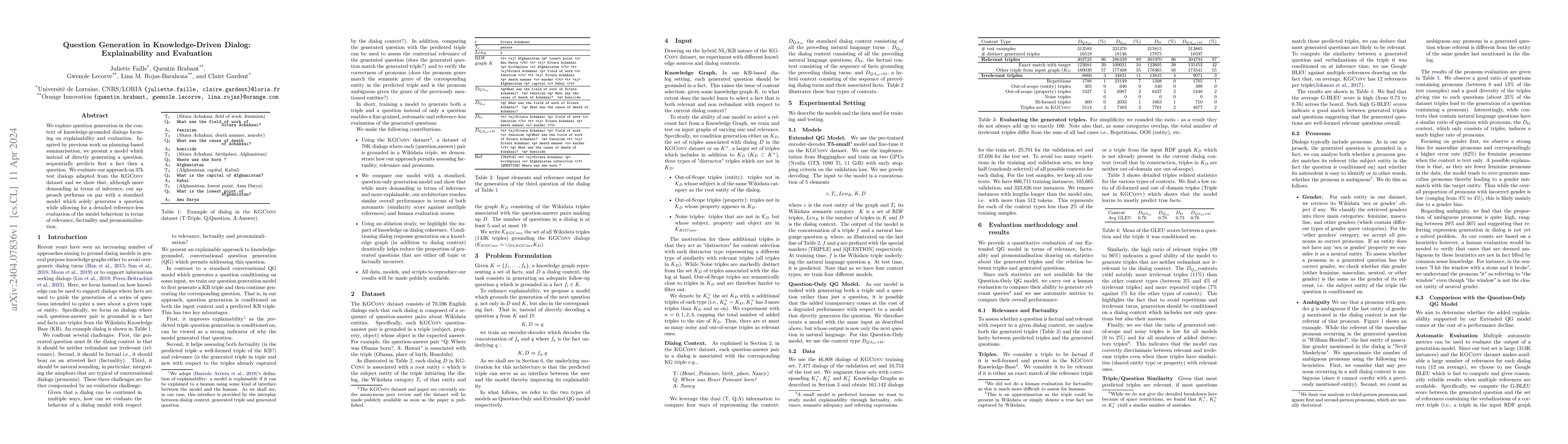Thumbnail for Question Generation in Knowledge-Driven Dialog: Explainability and
  Evaluation