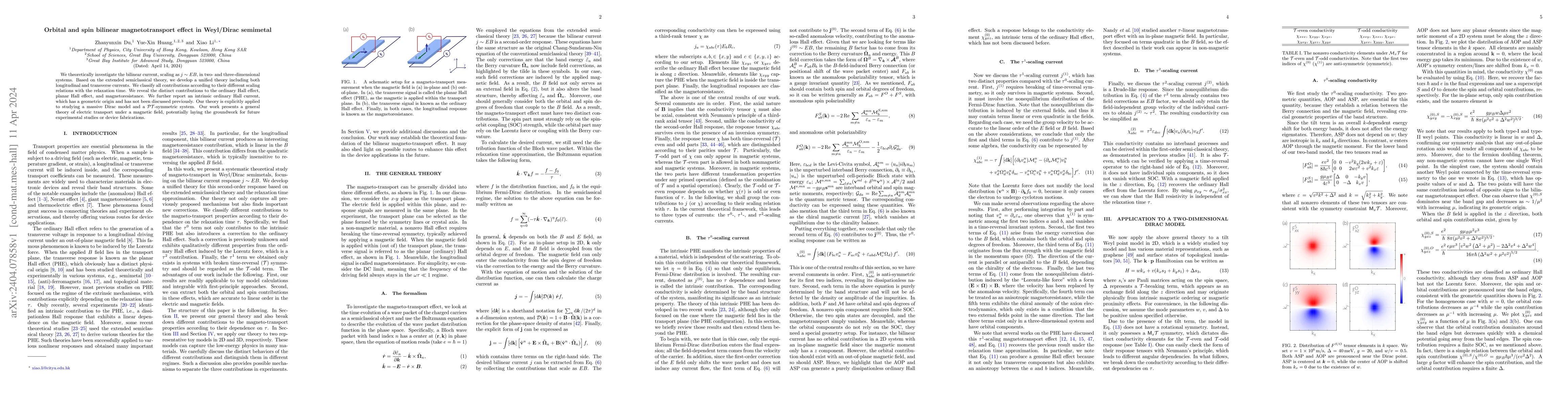 Thumbnail for Orbital and spin bilinear magnetotransport effect in Weyl/Dirac
  semimetal