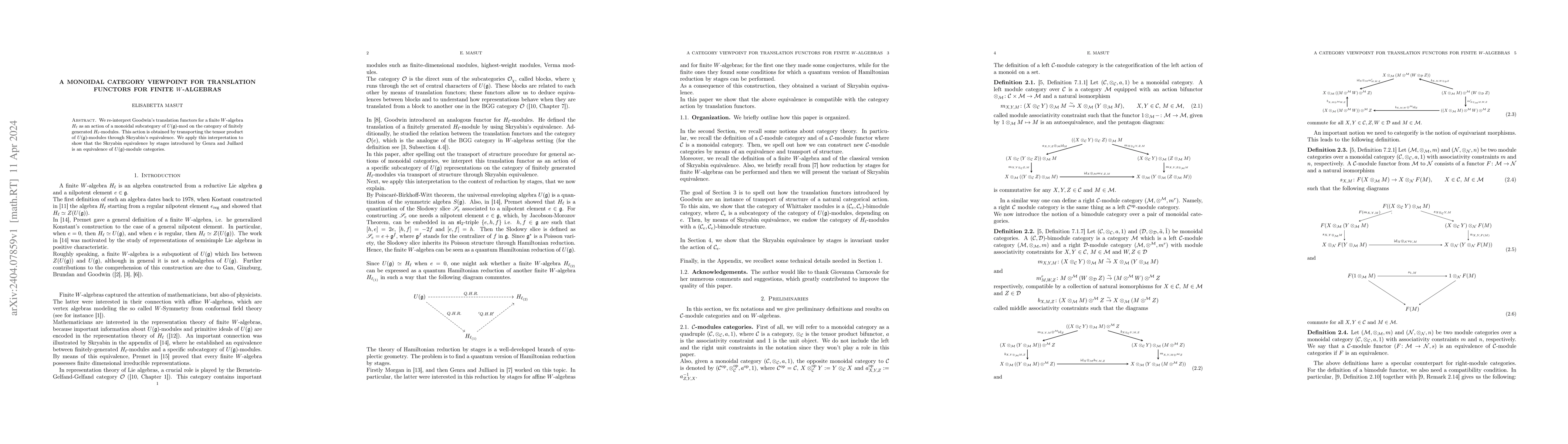 Thumbnail for A monoidal category viewpoint for translation functors for finite
  $W$-algebras