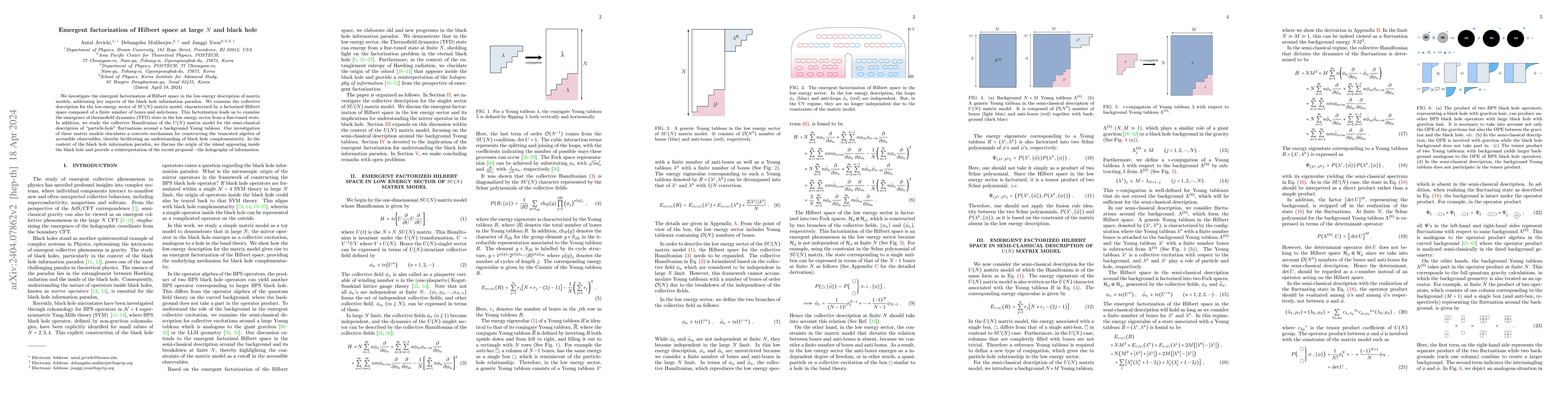 Thumbnail for Emergent factorization of Hilbert space at large $N$ and black hole