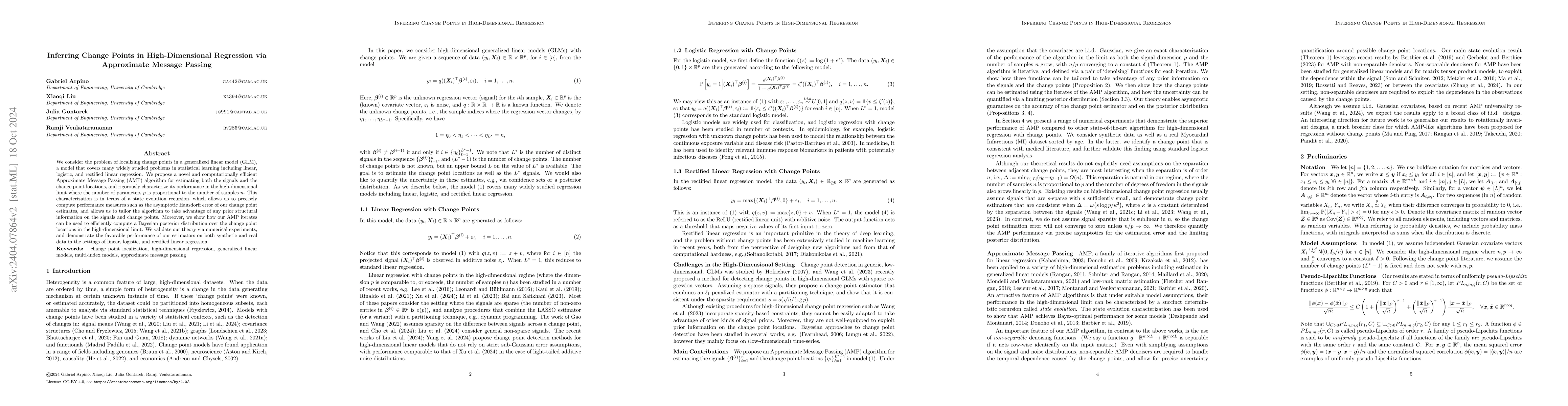 Thumbnail for Inferring Change Points in High-Dimensional Linear Regression via
  Approximate Message Passing