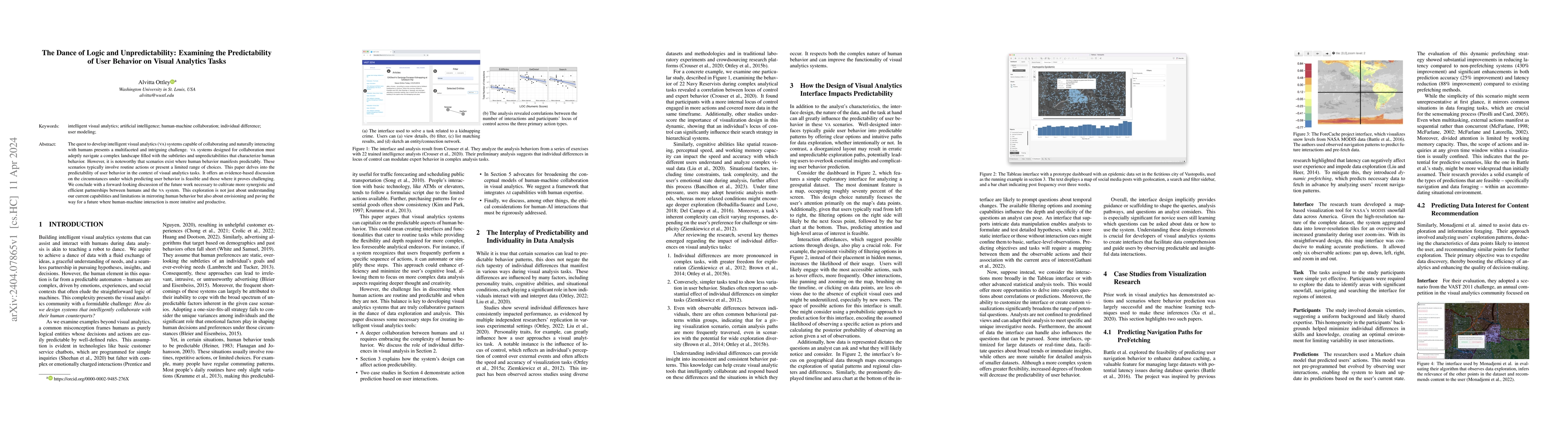 Thumbnail for The Dance of Logic and Unpredictability: Examining the Predictability of
  User Behavior on Visual Analytics Tasks