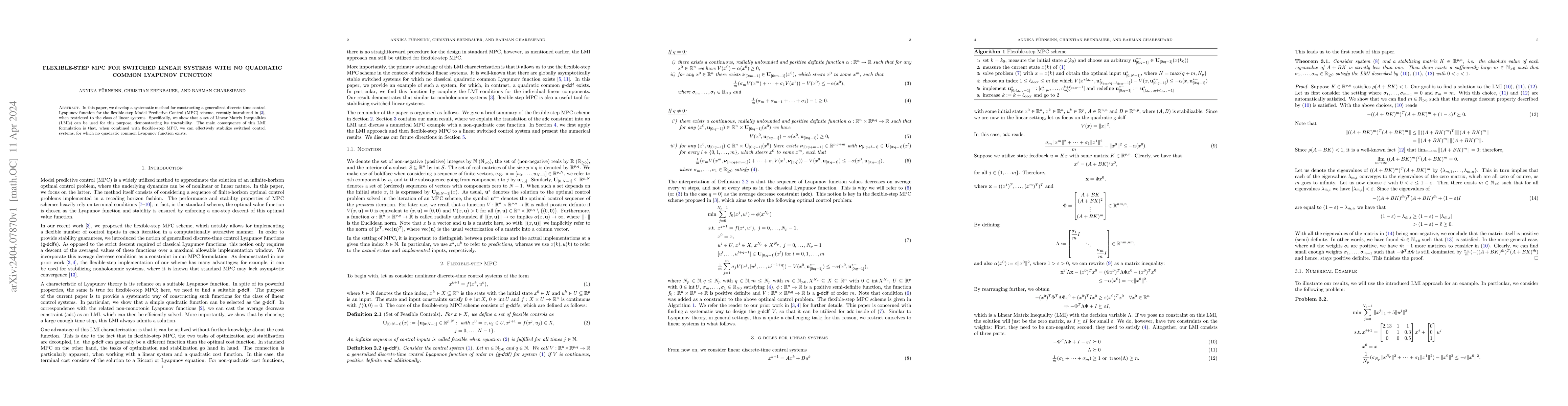 Thumbnail for Flexible-step MPC for Switched Linear Systems with No Quadratic Common
  Lyapunov Function