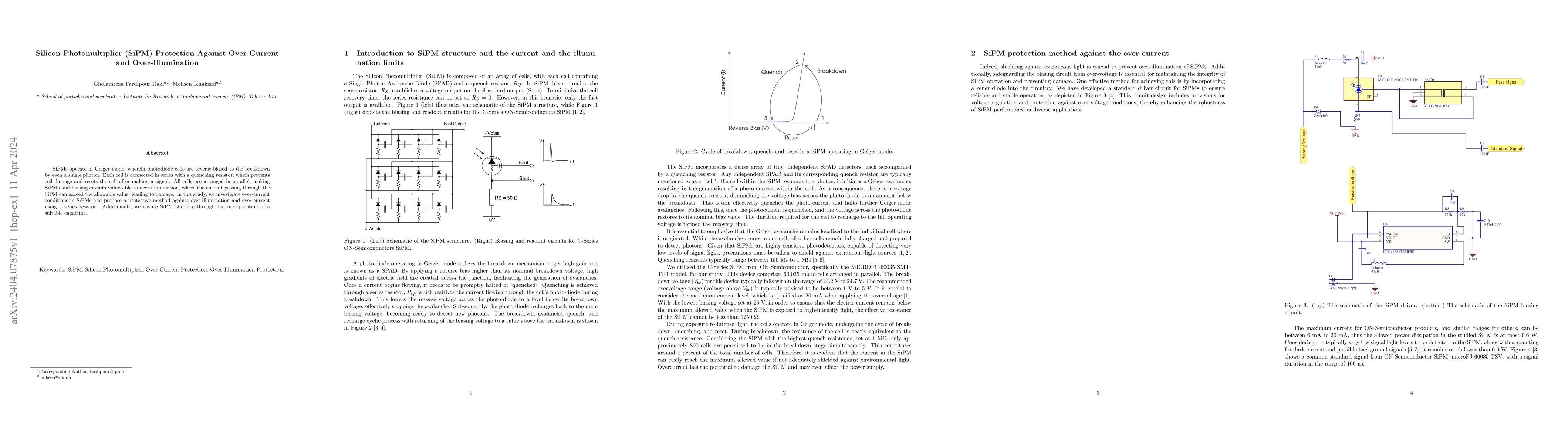 Thumbnail for Silicon-Photomultiplier (SiPM) Protection Against Over-Current and
  Over-Illumination
