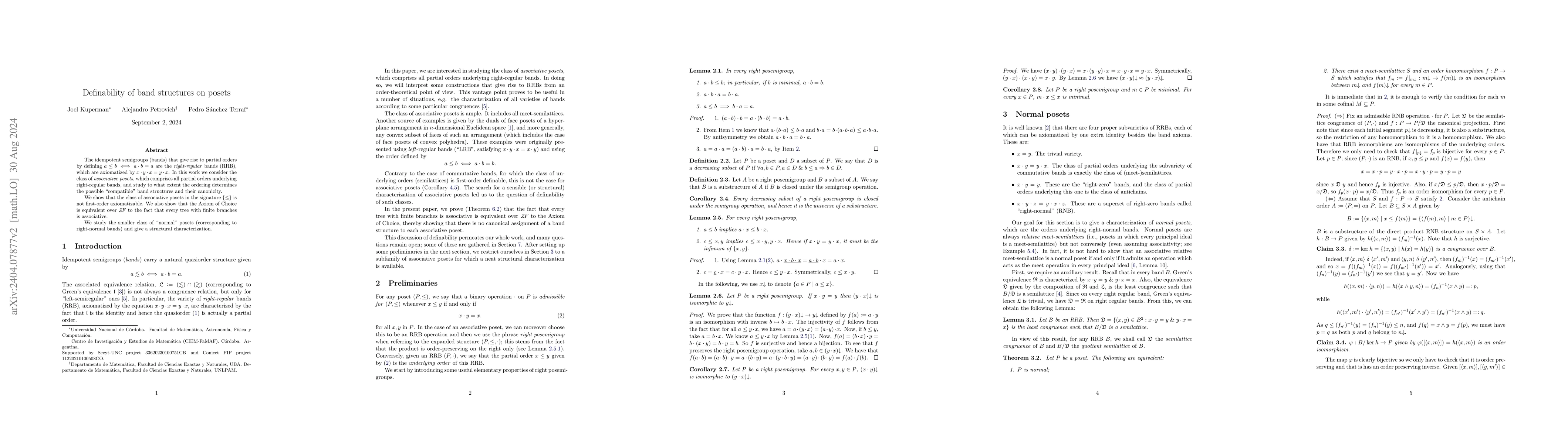 Thumbnail for Definability of band structures on posets