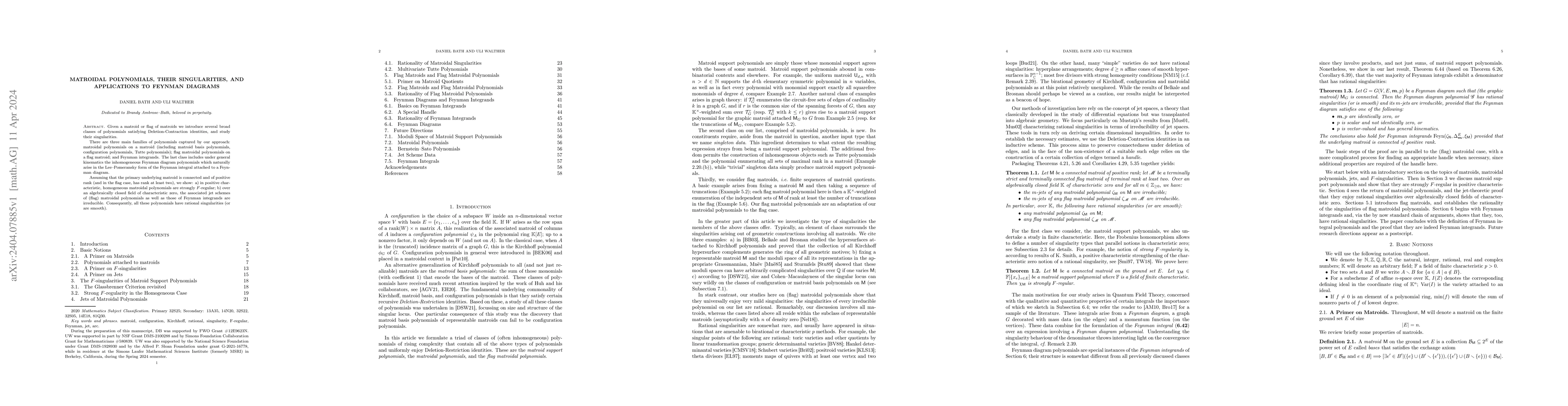 Thumbnail for Matroidal polynomials, their singularities, and applications to Feynman
  diagrams