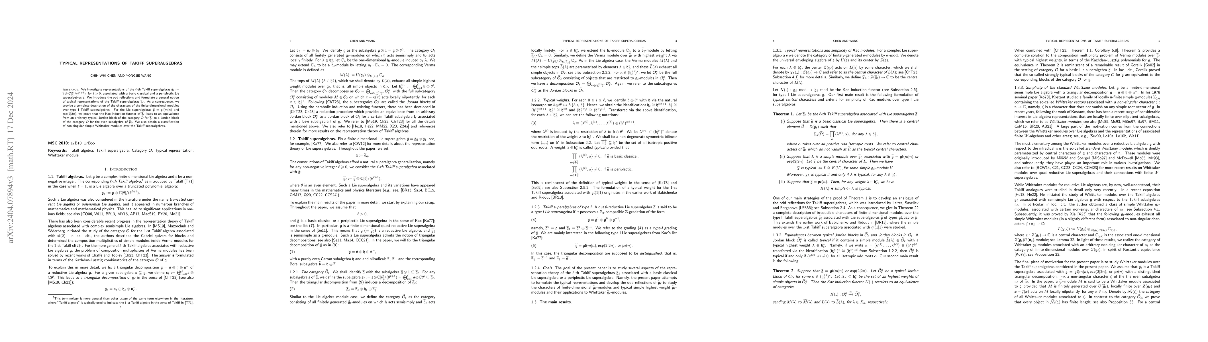 Thumbnail for Typical blocks of the category $\mathcal O$ and Whittaker modules for
  Takiff superalgebras