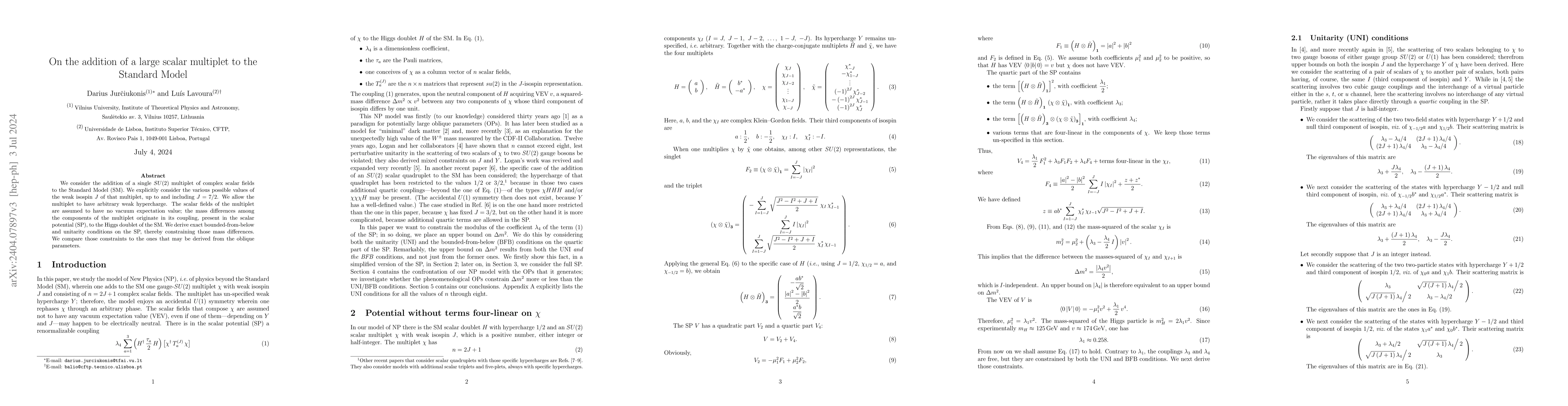 Thumbnail for On the addition of a large scalar multiplet to the Standard Model