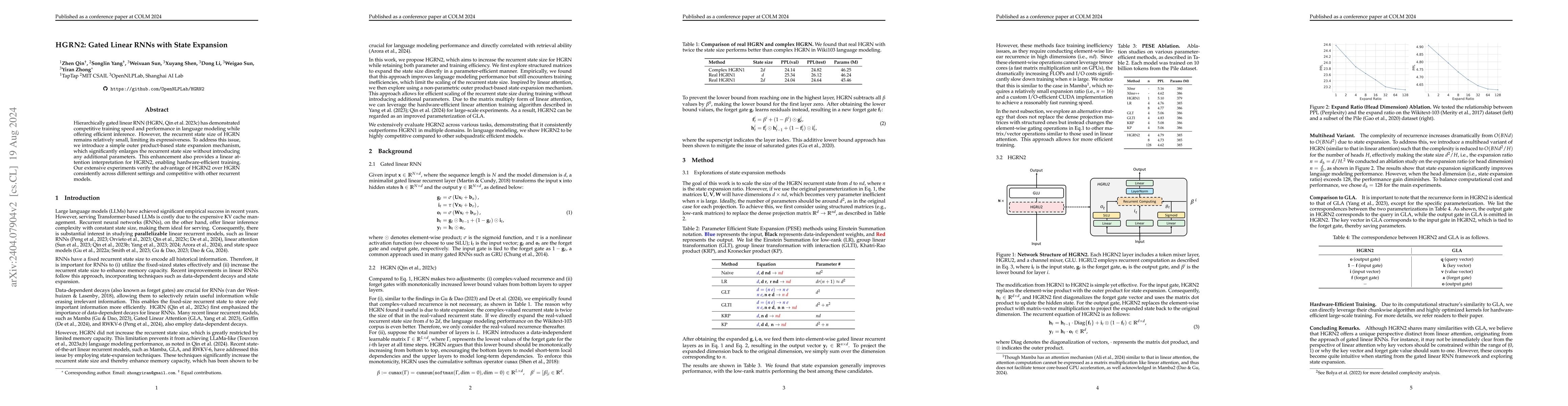 Thumbnail for HGRN2: Gated Linear RNNs with State Expansion