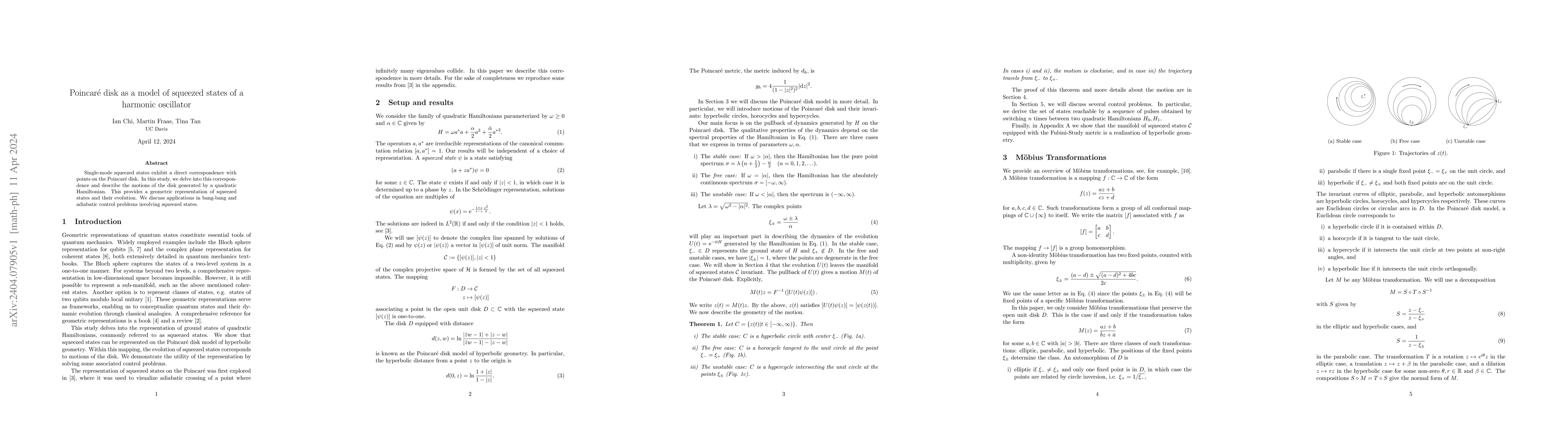 Thumbnail for Poincar\'{e} disk as a model of squeezed states of a harmonic oscillator