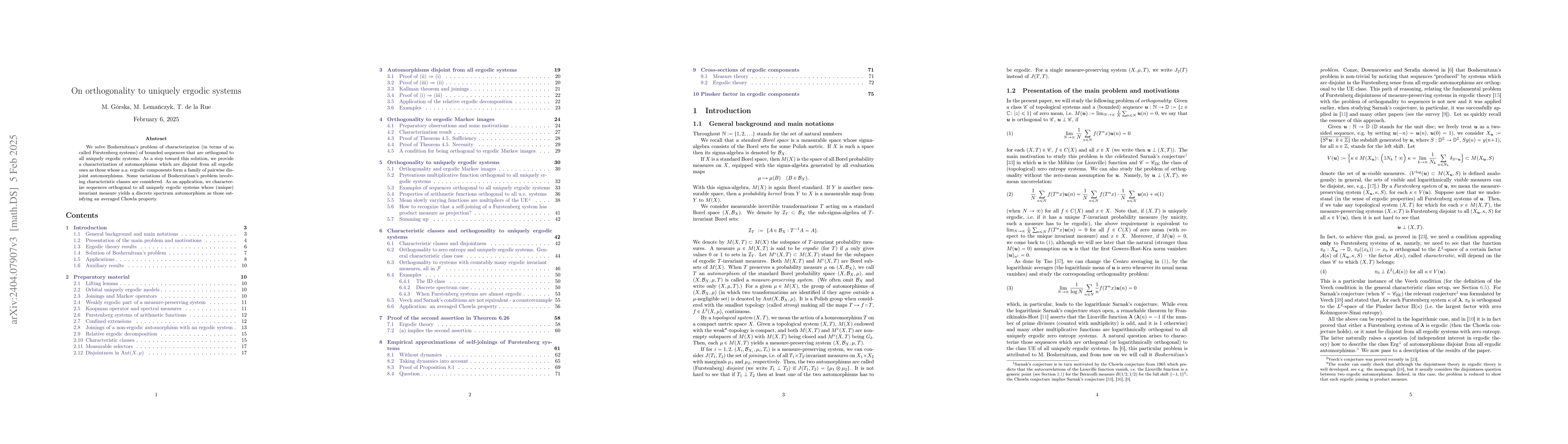 Thumbnail for On orthogonality to uniquely ergodic systems