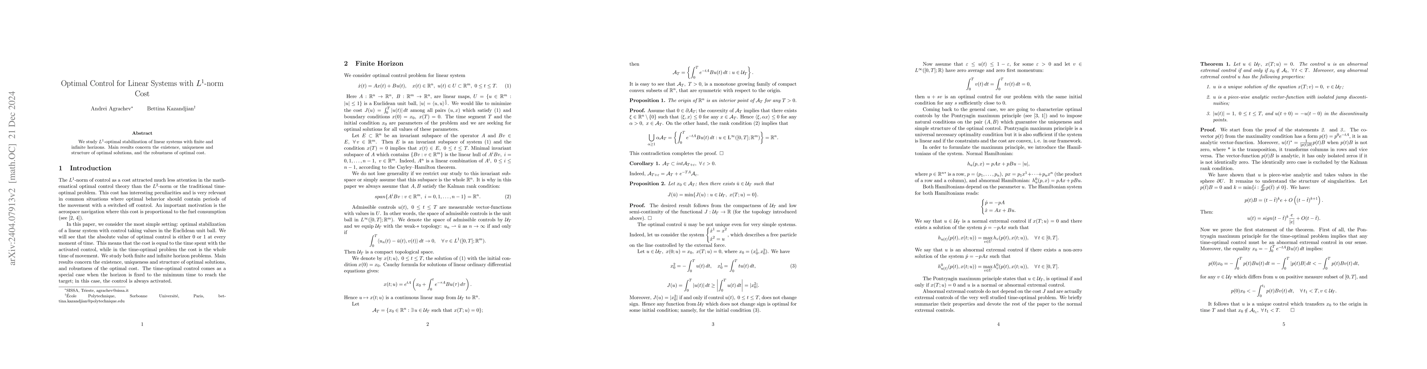 Thumbnail for Optimal Control for Linear Systems with $L^1$-norm Cost