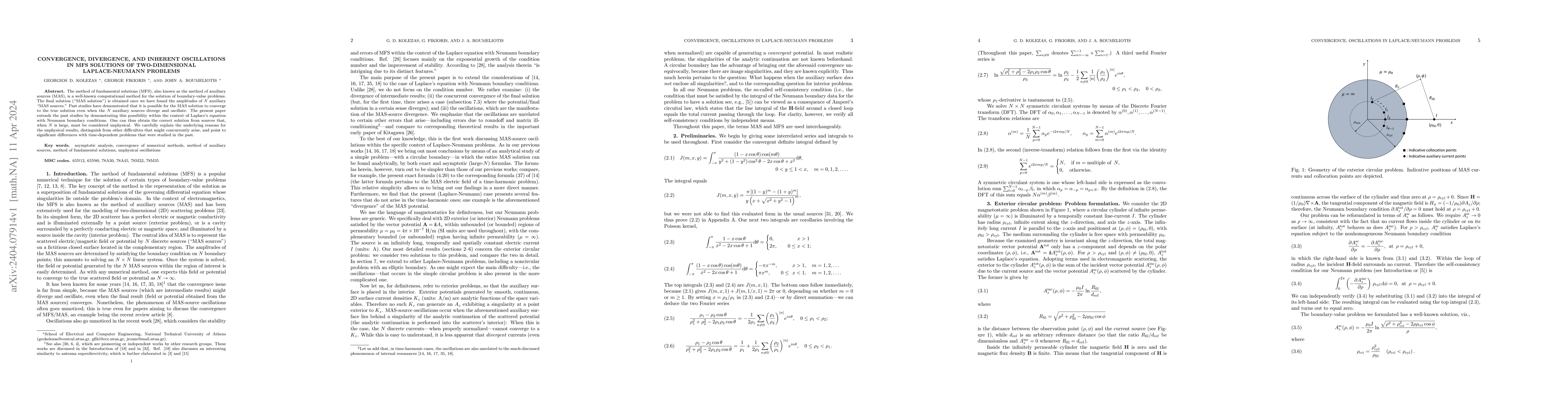 Thumbnail for Convergence, divergence, and inherent oscillations in MFS solutions of
  two-dimensional Laplace-Neumann problems