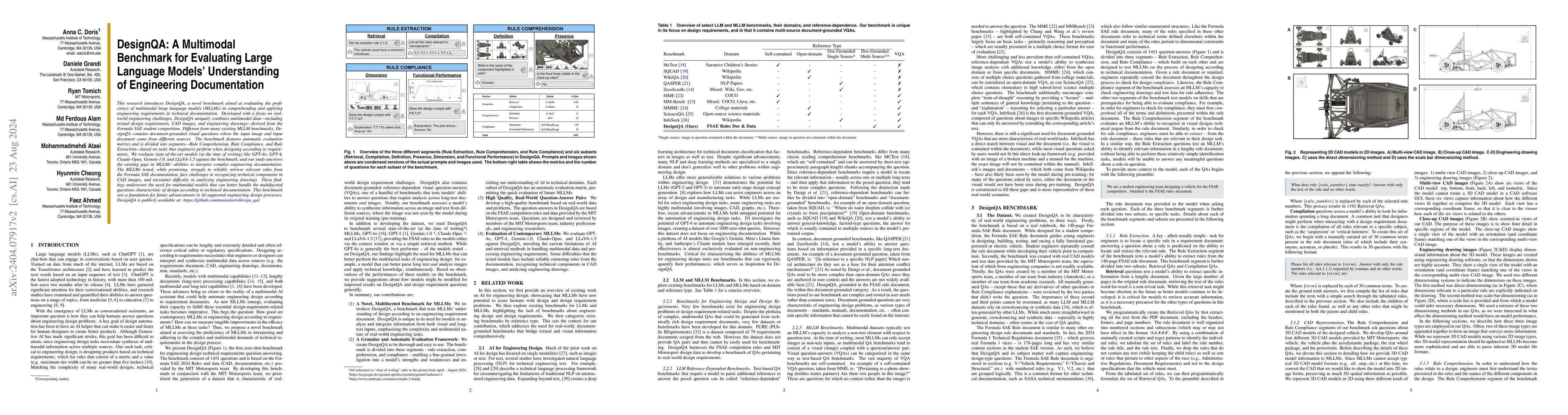 Thumbnail for DesignQA: A Multimodal Benchmark for Evaluating Large Language Models'
  Understanding of Engineering Documentation