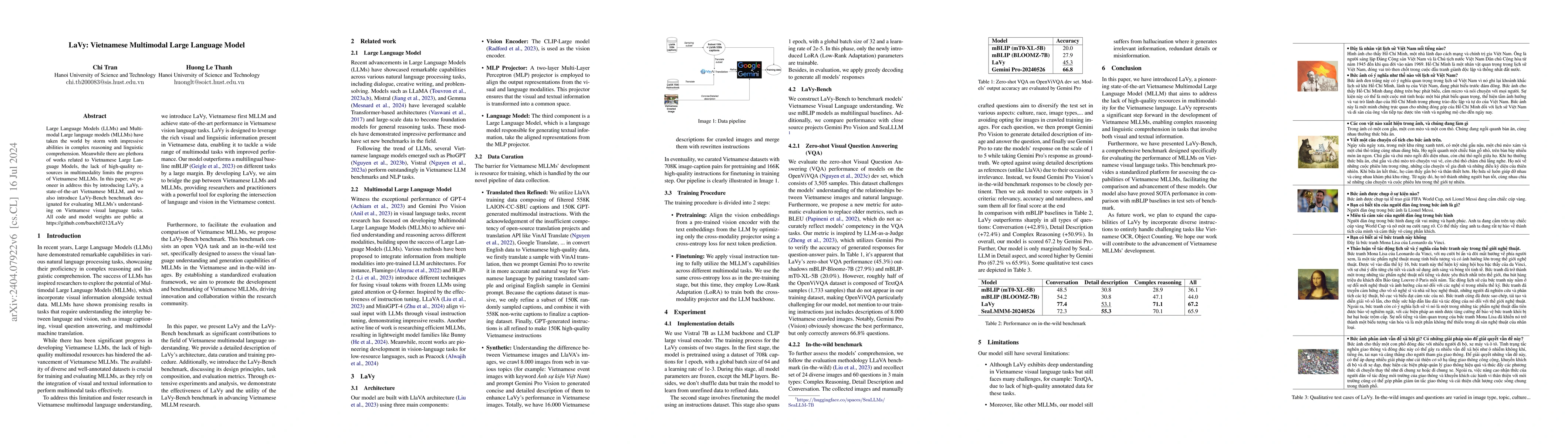 Thumbnail for LaVy: Vietnamese Multimodal Large Language Model