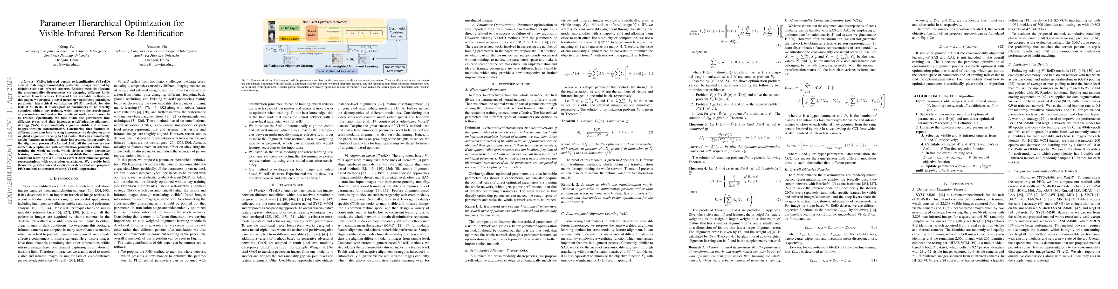 Thumbnail for Parameter Hierarchical Optimization for Visible-Infrared Person
  Re-Identification