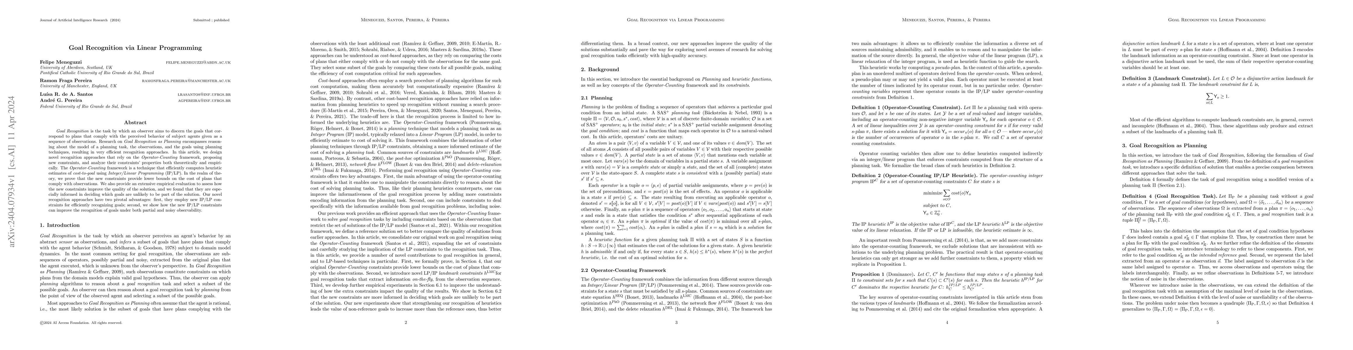 Thumbnail for Goal Recognition via Linear Programming