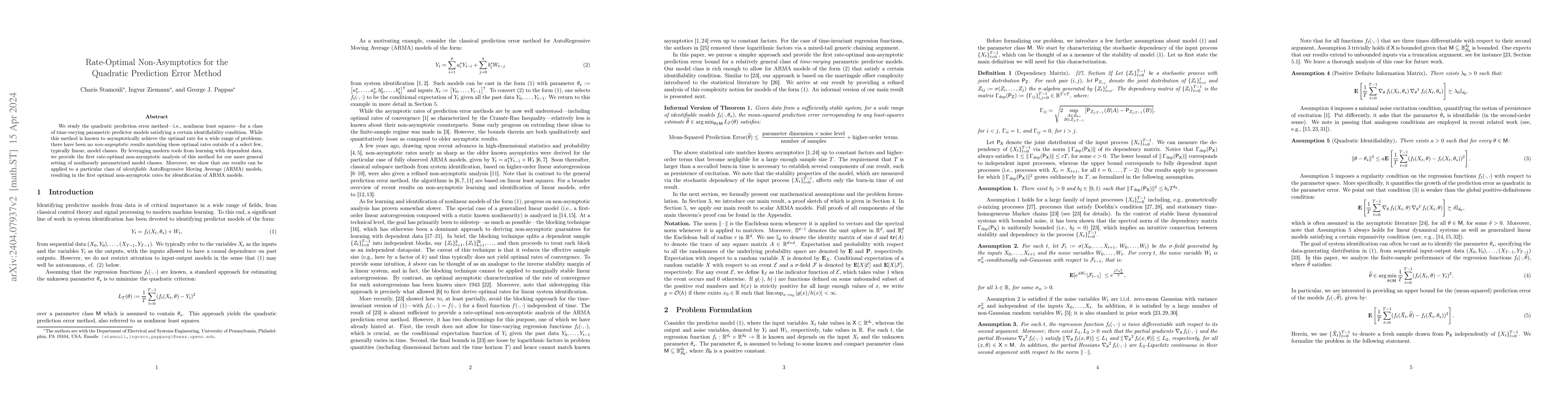 Thumbnail for Rate-Optimal Non-Asymptotics for the Quadratic Prediction Error Method