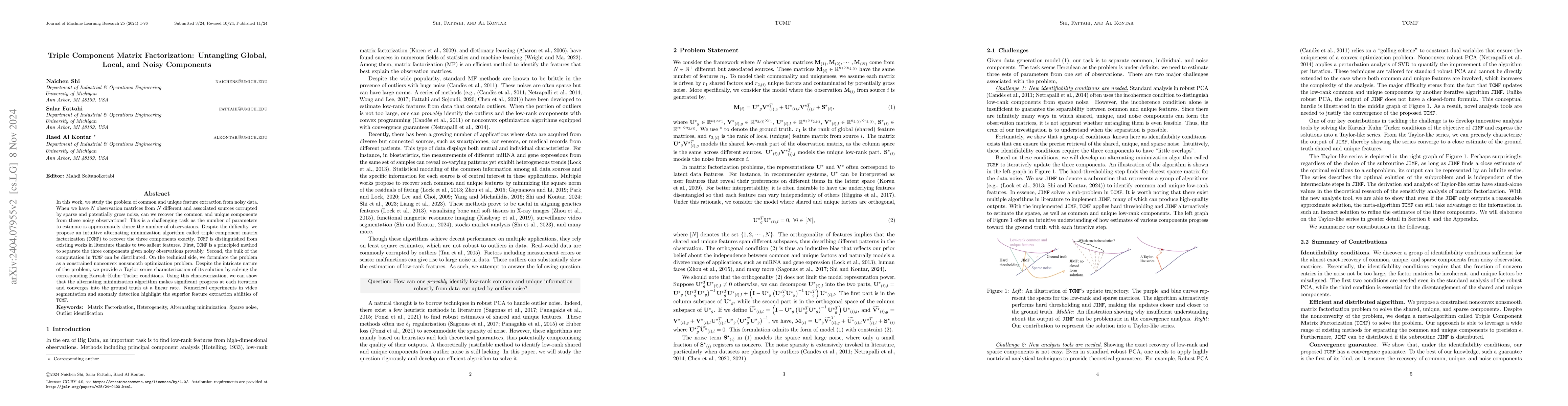 Thumbnail for Triple Component Matrix Factorization: Untangling Global, Local, and
  Noisy Components