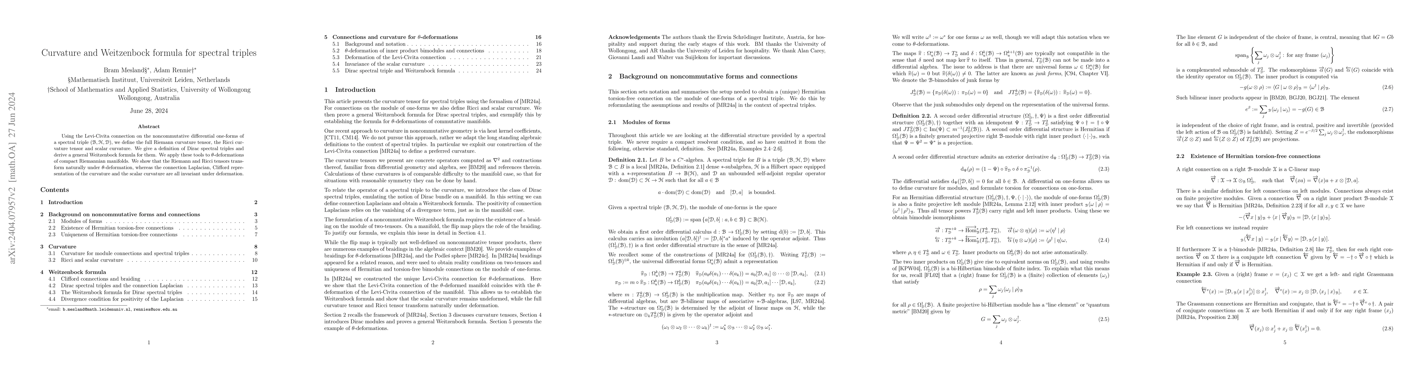 Thumbnail for Curvature and Weitzenbock formula for spectral triples