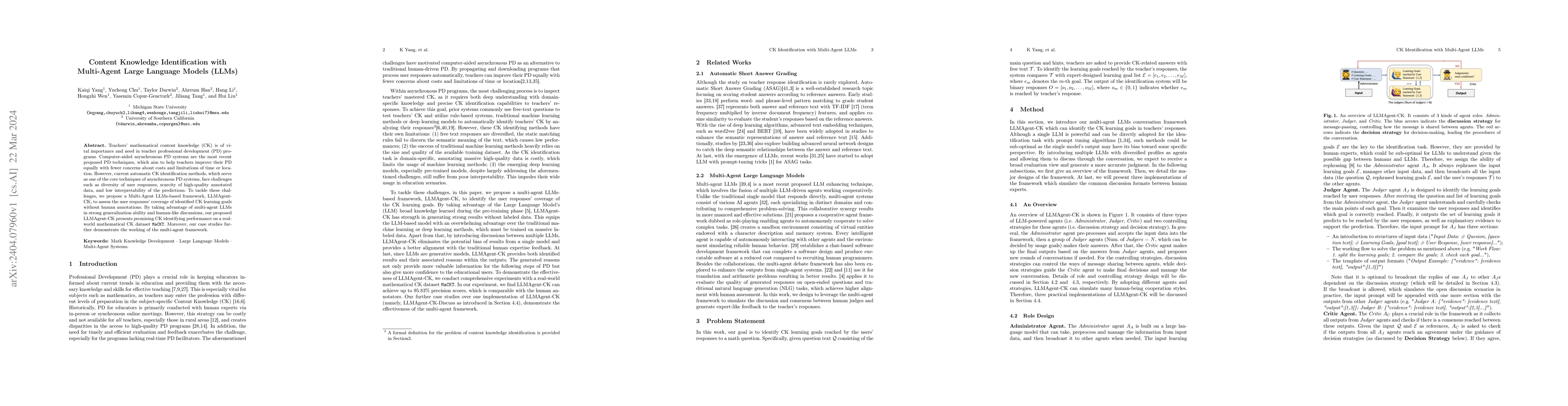 Thumbnail for Content Knowledge Identification with Multi-Agent Large Language Models
  (LLMs)