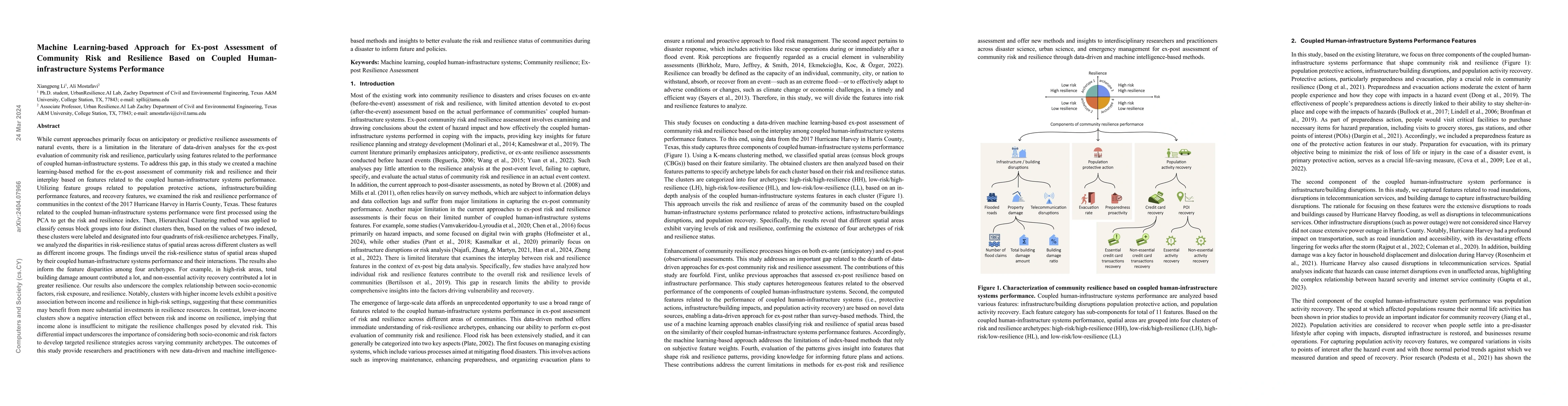Thumbnail for Machine Learning-based Approach for Ex-post Assessment of Community Risk
  and Resilience Based on Coupled Human-infrastructure Systems Performance